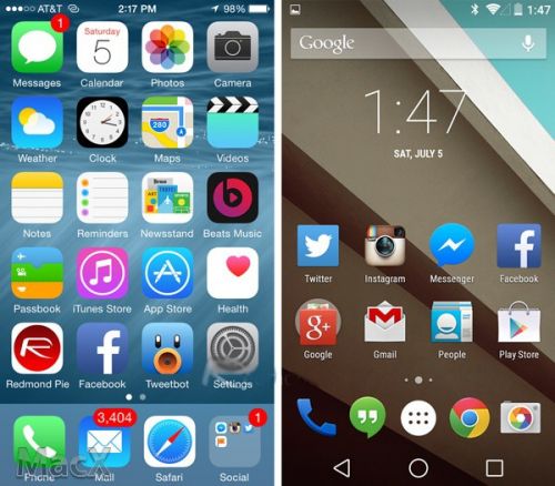 iOS 8 和 Android L 系统对比, 谁家的设计师胜出?2